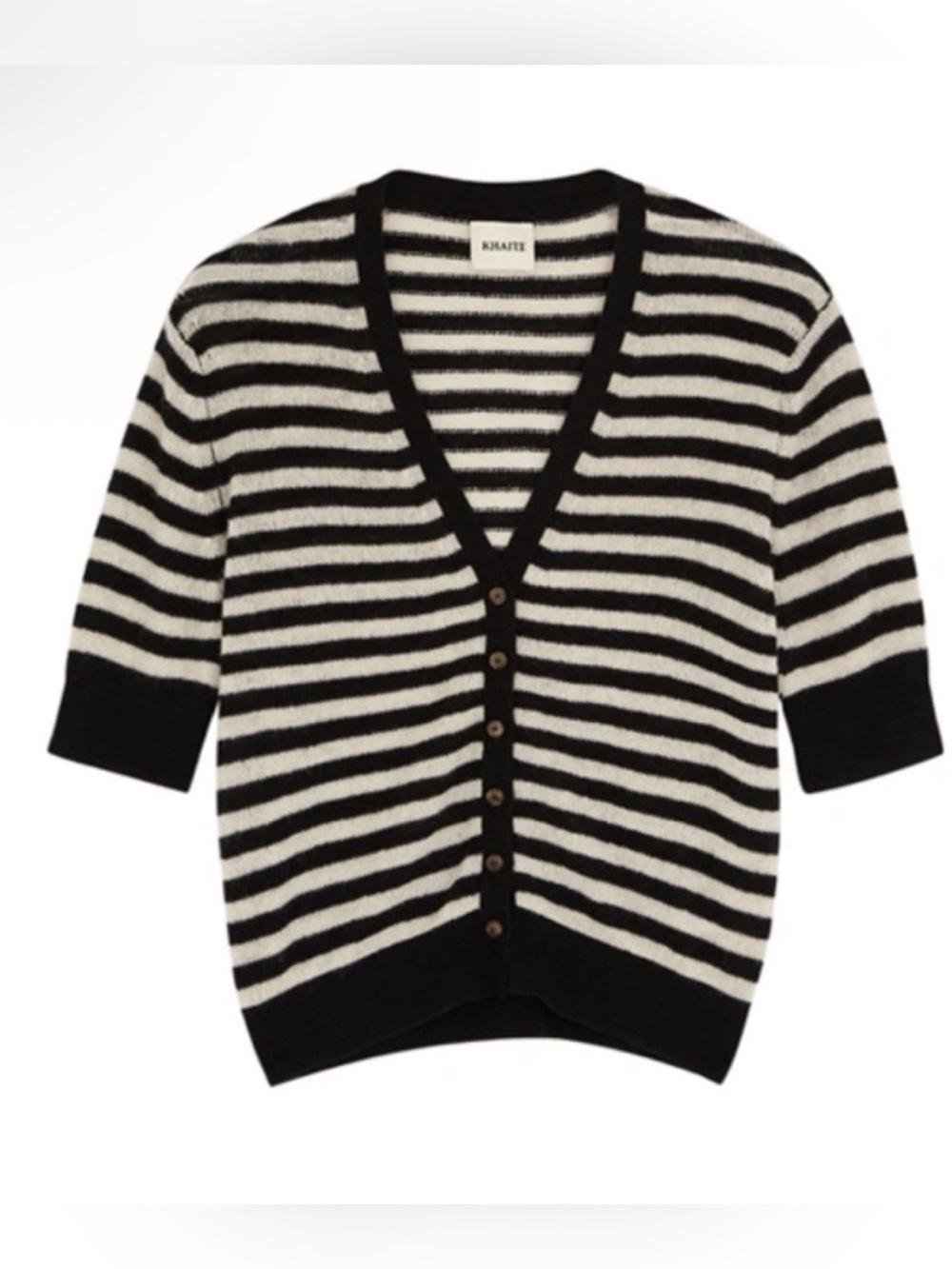 Khaite Dianna Short-Sleeve Striped Cashmere Cardigan - Small - Picture 5 of 10